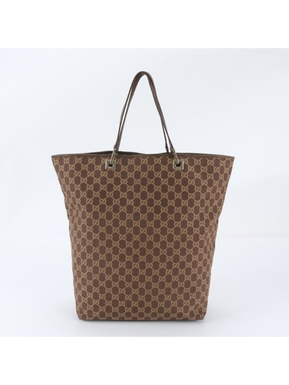 Gucci GG Canvas Leather Tote Bag Shoulder Hand Brown
